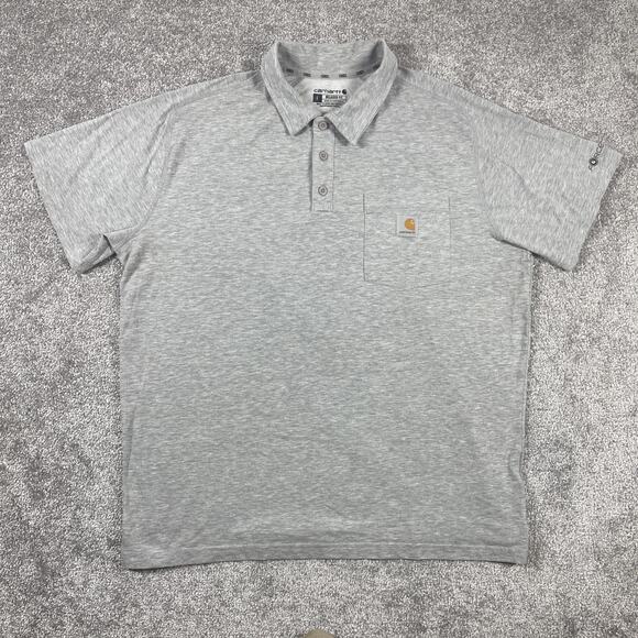 Carhartt Polo Shirt Mens Large Force Relaxed Fit Workwear Short Sleeve Gray - Picture 2 of 8